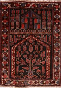 Baluch Black Hand Knotted 2'9" X 3'9"  Area Rug 100-17957