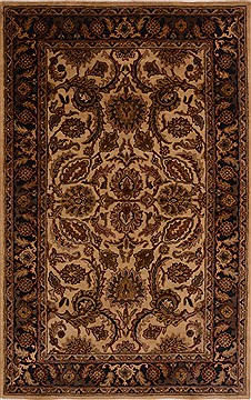 Indian Jaipur Beige Rectangle 5x8 ft Wool Carpet 18459