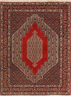 Sanandaj Red Hand Knotted 4'1" X 5'5"  Area Rug 250-19261