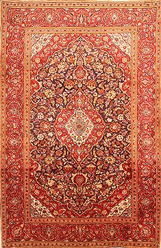 Kashan Red Hand Knotted 6'7" X 10'6"  Area Rug 100-19318
