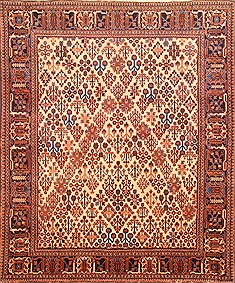 Joshaghan Beige Square Hand Knotted 7'1" X 8'6"  Area Rug 100-19598