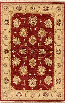 Indian Chobi Red Rectangle 4x6 ft Wool Carpet 20034