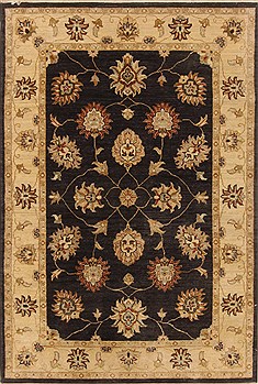 Indian Chobi Black Rectangle 4x6 ft Wool Carpet 20040