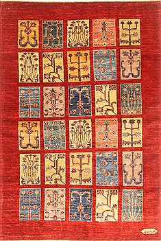 Pakistani Bakhtiar Red Rectangle 5x7 ft Wool Carpet 20436
