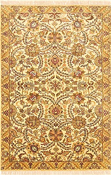 Indian Agra Beige Rectangle 4x6 ft Wool Carpet 20632