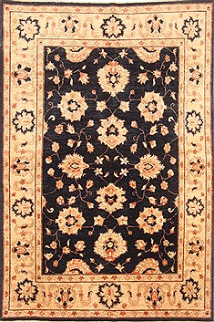 Pakistani Pishavar Black Rectangle 5x8 ft Wool Carpet 20735