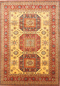 Pakistani Kazak Yellow Rectangle 8x11 ft wool and raised silk Carpet 20793