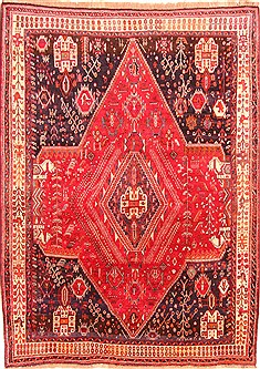 Persian Qashqai Red Rectangle 7x10 ft Wool Carpet 20832