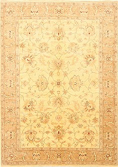 Pakistani Pishavar Beige Rectangle 7x10 ft Wool Carpet 21206