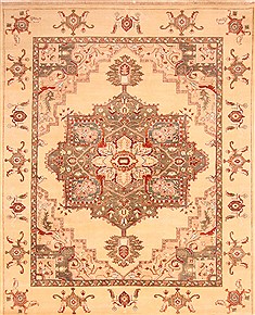 Indian Heriz Beige Rectangle 8x10 ft Wool Carpet 21268