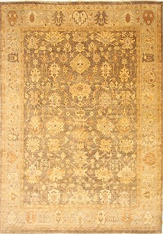 Indian Oushak Brown Rectangle 10x14 ft Wool Carpet 21396