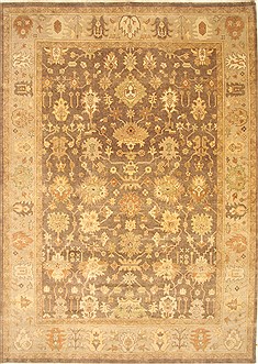Indian Oushak Brown Rectangle 10x14 ft Wool Carpet 21406