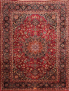 Persian Mashad Red Rectangle 8x11 ft Wool Carpet 21448