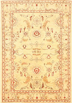 Pakistani Pishavar Beige Rectangle 4x6 ft Wool Carpet 21908