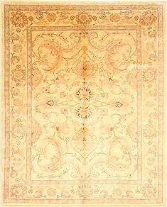 Pakistani Pishavar Beige Rectangle 8x10 ft Wool Carpet 21986