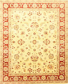Pakistani Pishavar Beige Rectangle 8x10 ft Wool Carpet 22065