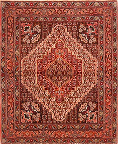 Sanandaj Red Hand Knotted 4'1" X 5'1"  Area Rug 100-22273