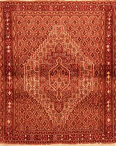 Sanandaj Red Hand Knotted 3'9" X 4'9"  Area Rug 100-22325