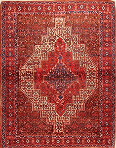 Sanandaj Red Hand Knotted 4'0" X 5'1"  Area Rug 100-22328