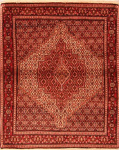 Sanandaj Red Hand Knotted 4'1" X 5'0"  Area Rug 100-22377