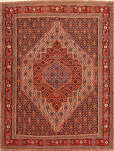 Sanandaj Red Hand Knotted 5'1" X 6'9"  Area Rug 100-22522