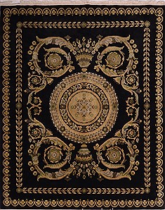 Tibetan Indo-Tibetan Black Rectangle 8x10 ft Wool Carpet 22646