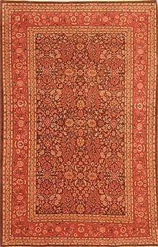 Turkish Hereke Red Rectangle 5x8 ft Wool Carpet 22736