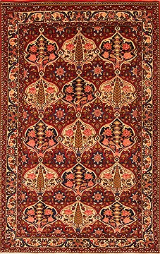Persian Bakhtiar Red Rectangle 5x8 ft Wool Carpet 22759