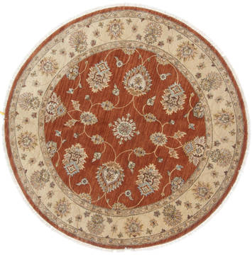 Pakistani Pishavar Brown Round 5 to 6 ft Wool Carpet 23613
