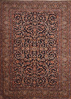 Persian Kashan Blue Rectangle 10x14 ft Wool Carpet 23794