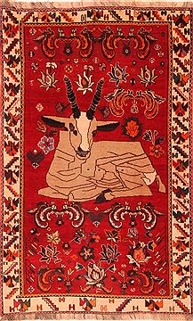 Gabbeh Red Hand Knotted 3'7" X 5'10"  Area Rug 100-24287