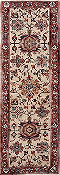 Indian Mahal Beige Runner 6 ft and Smaller Wool Carpet 24826