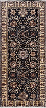 Indian Haji Jalili Black Runner 6 ft and Smaller Wool Carpet 24854