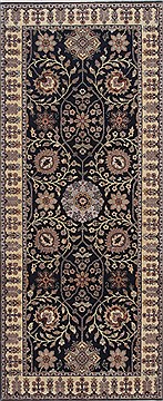 Indian Haji Jalili Black Runner 6 ft and Smaller Wool Carpet 24865