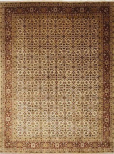 Indian Indo-Persian Beige Rectangle 9x12 ft Wool Carpet 25668