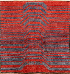 Gabbeh Red Square Hand Knotted 6'9" X 7'1"  Area Rug 100-25810