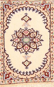 Persian Nain White Rectangle 1x2 ft Wool Carpet 26348