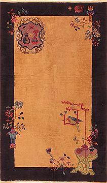 Asian Inspired Brown Hand Knotted 4'0" X 6'9"  Area Rug 100-26555