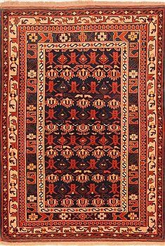 Turkish Shirvan Orange Rectangle 4x6 ft Wool Carpet 26671