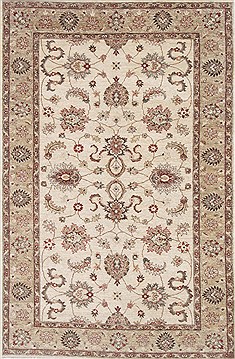 Pakistani Pishavar Beige Rectangle 5x8 ft Wool Carpet 26875