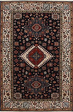 Indian Karajeh Blue Rectangle 4x6 ft Wool Carpet 27264