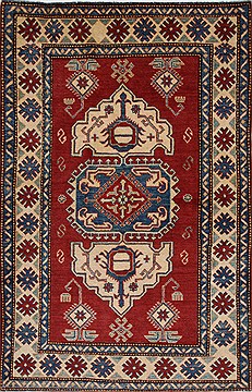 Pakistani Kazak Red Rectangle 4x6 ft Wool Carpet 27358