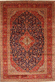 Persian Kashan Blue Rectangle 10x14 ft Wool Carpet 28017
