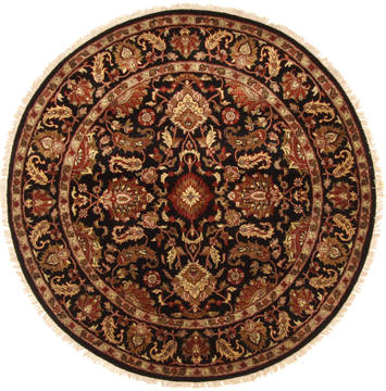 Indian Jaipur Black Round 5 to 6 ft Wool Carpet 28211