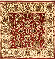 Indian Jaipur Red Square 4 ft and Smaller Wool Carpet 28228