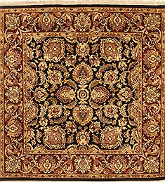 Indian Jaipur Black Square 4 ft and Smaller Wool Carpet 28231