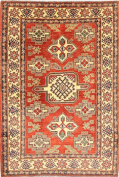 Pakistani Kazak Red Rectangle 4x6 ft Wool Carpet 28681