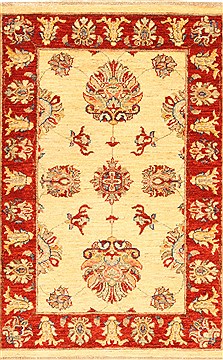 Pakistani Pishavar Beige Rectangle 3x4 ft Wool Carpet 28980