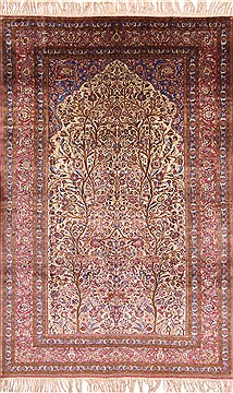 Persian Kashan Beige Rectangle 7x10 ft Silk Carpet 29136