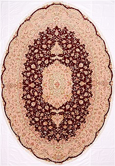 Persian Tabriz Beige Oval 8x11 ft and Larger Wool Carpet 29229